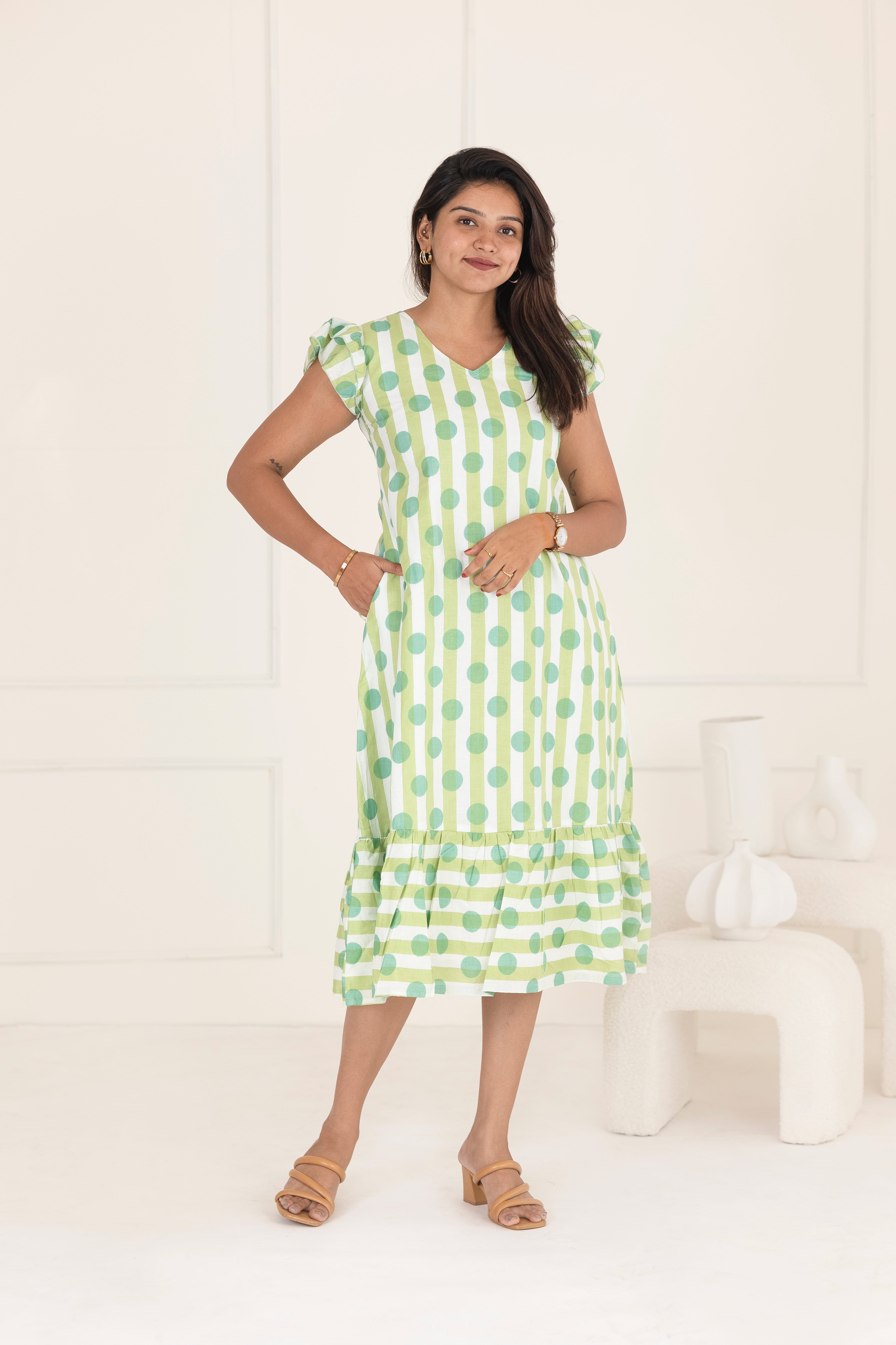 Green polka dress