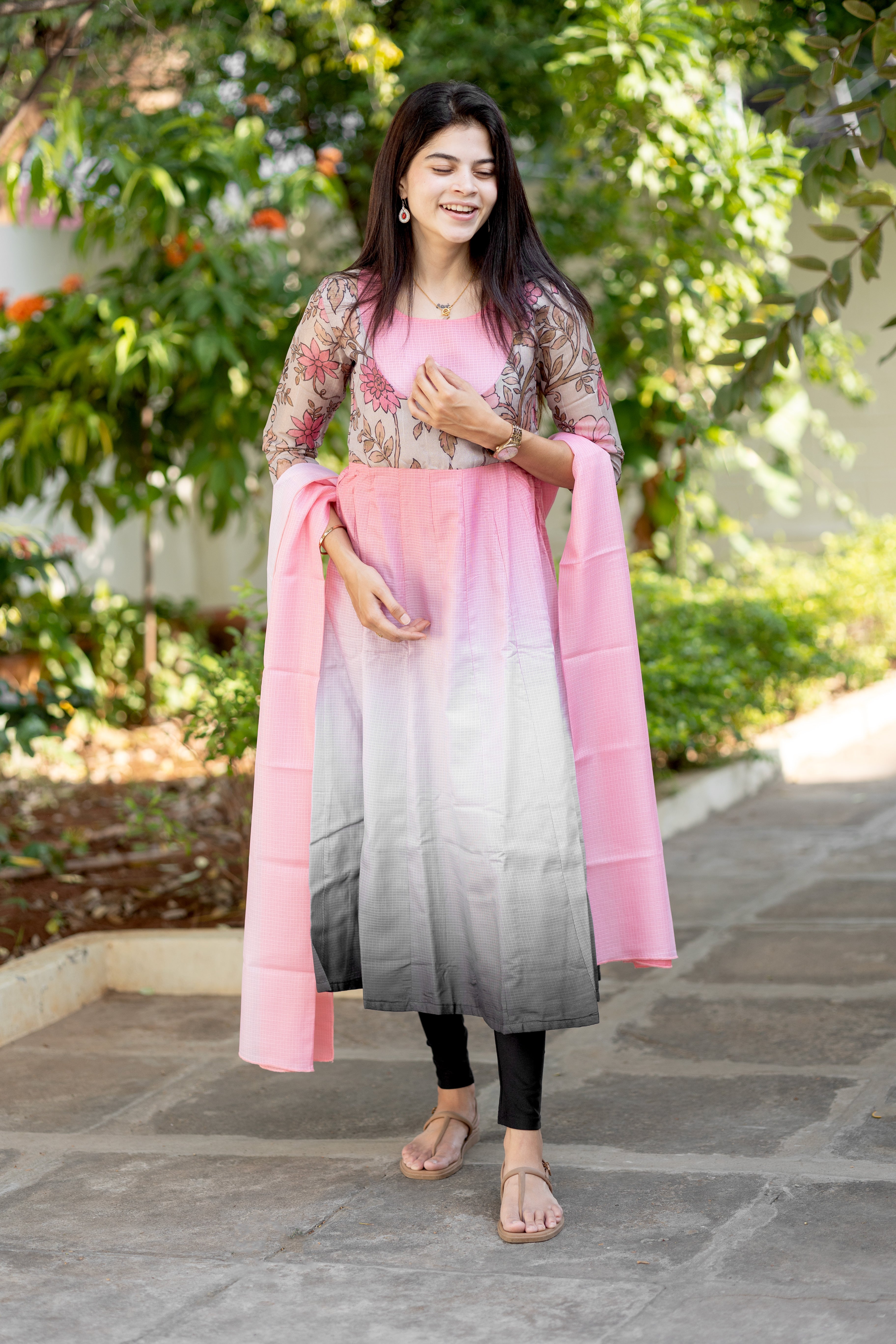 Pink floral anarkali
