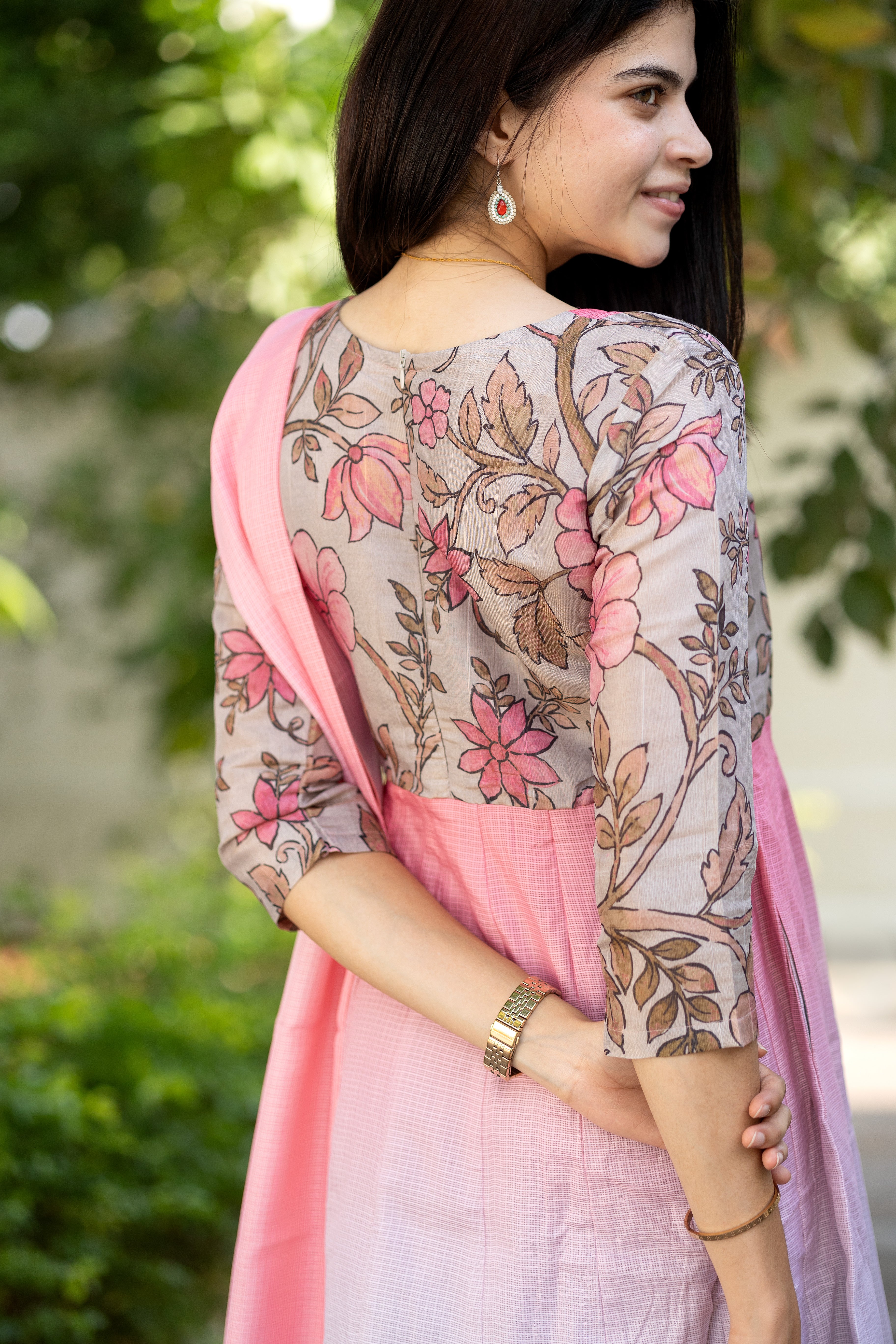 Pink floral anarkali
