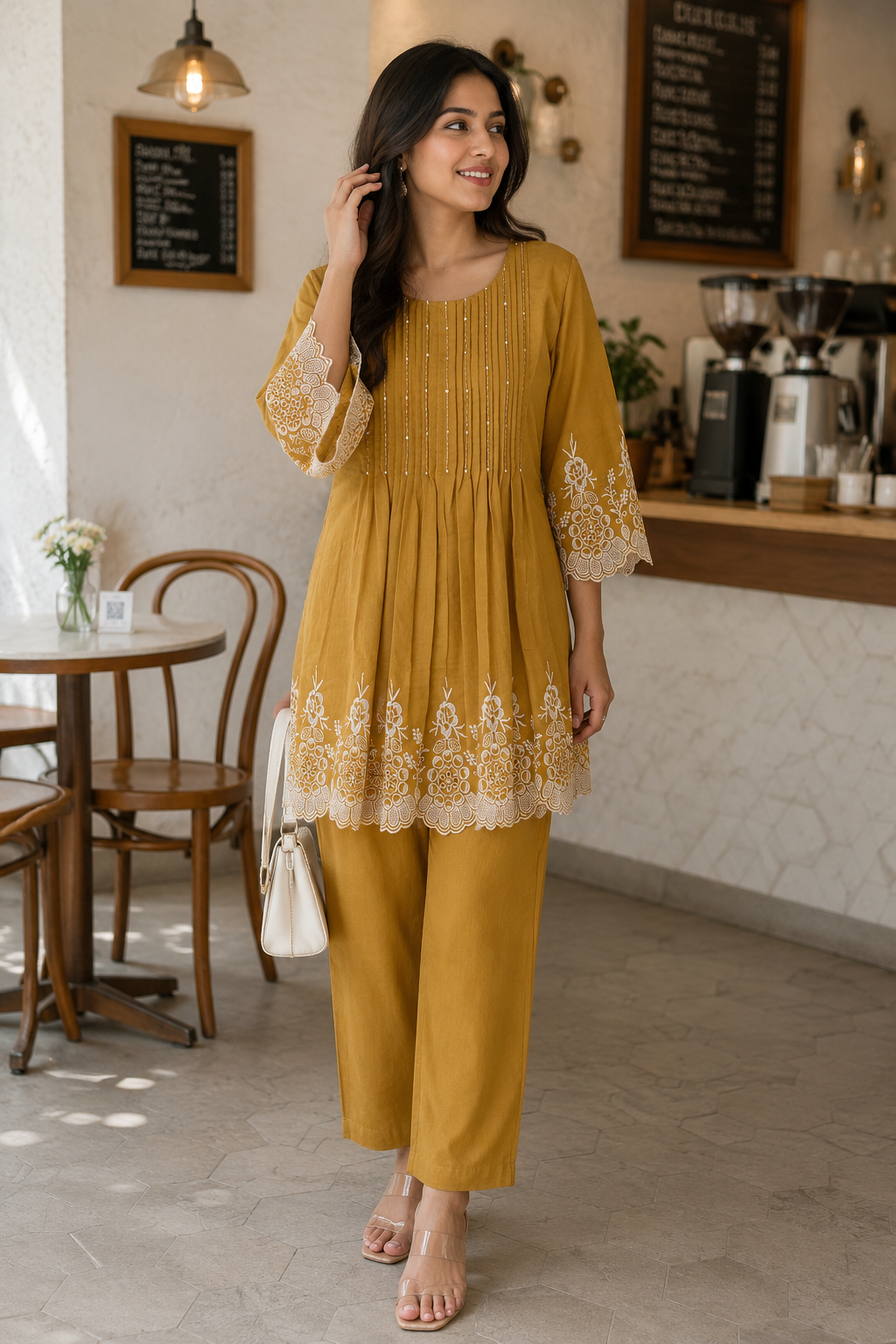 Mustard cutwork co-ords