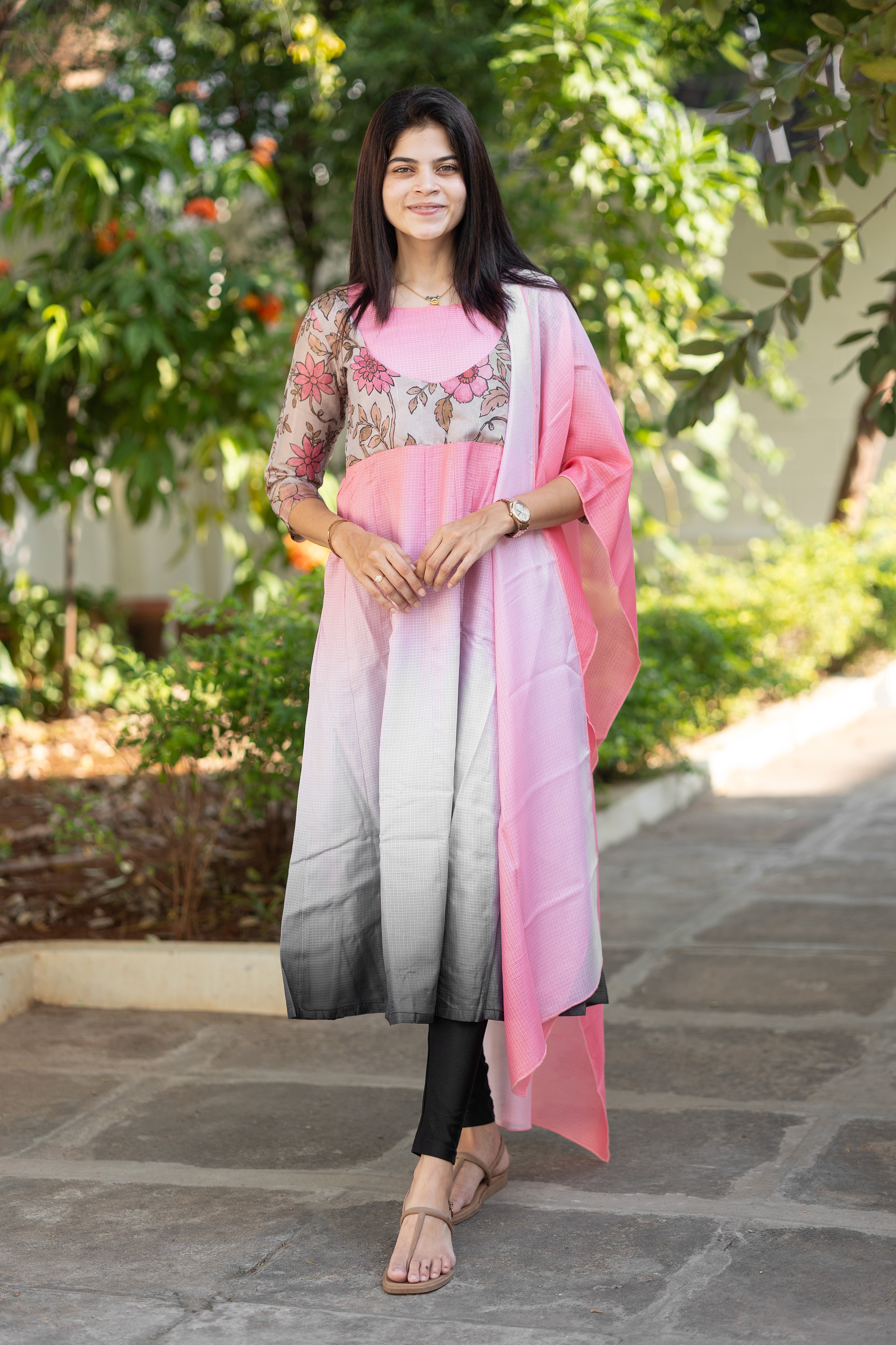 Pink floral anarkali