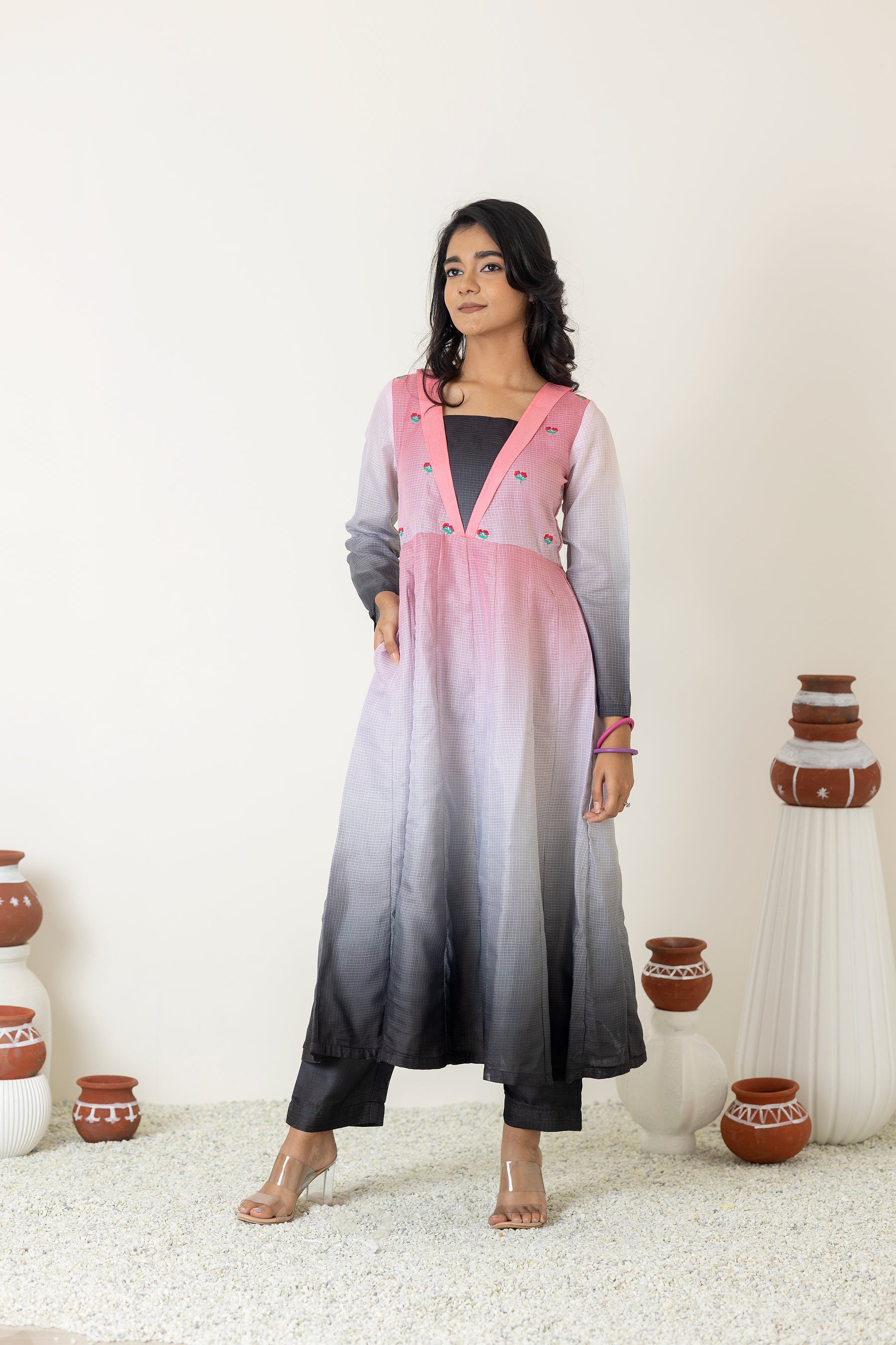 Pink ombré anarkali set