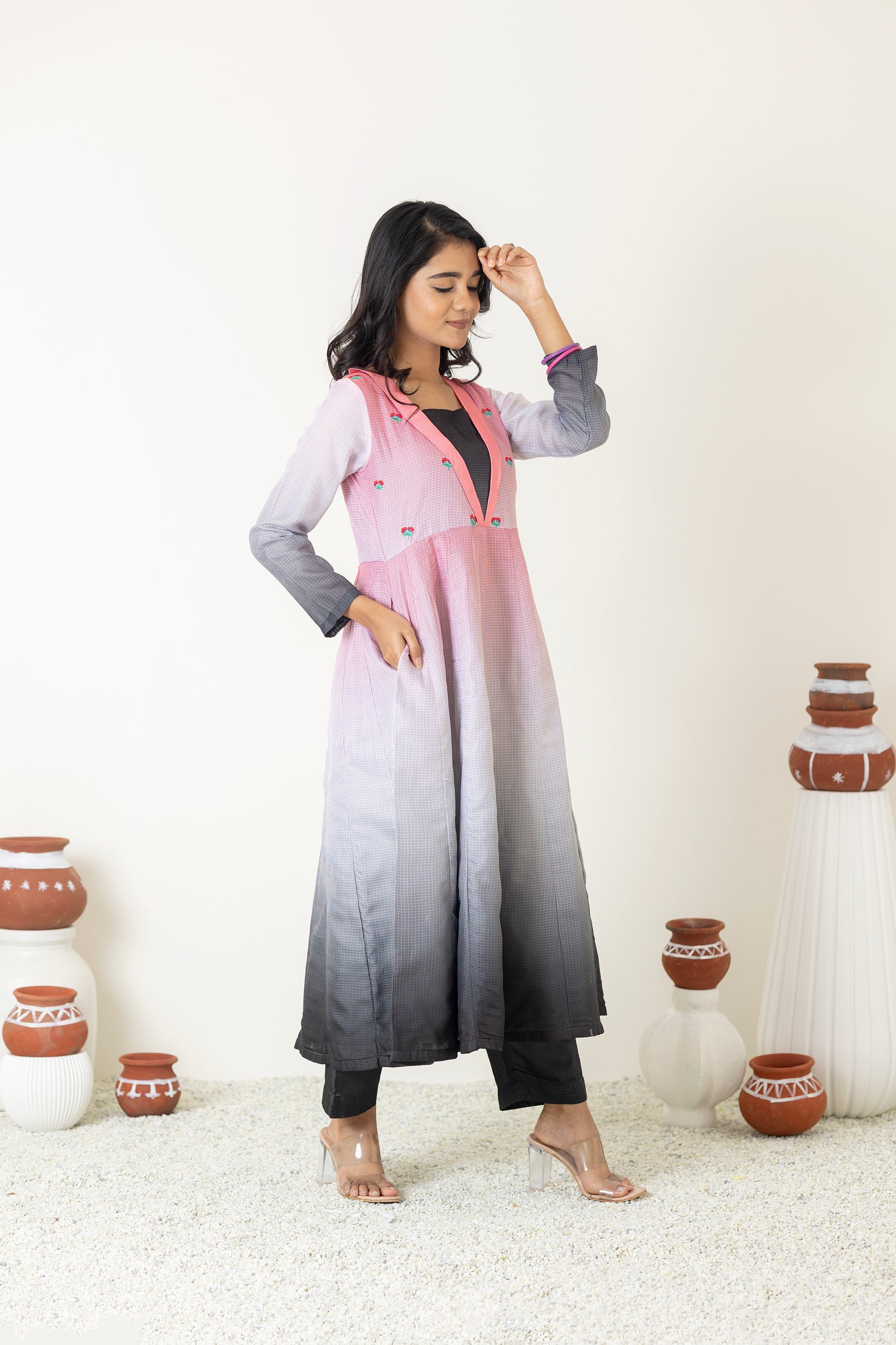 Pink ombré anarkali set