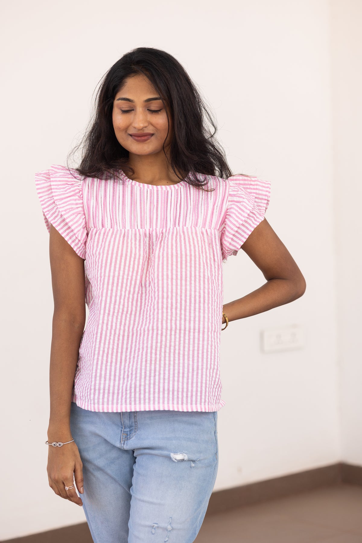 Pink checks top