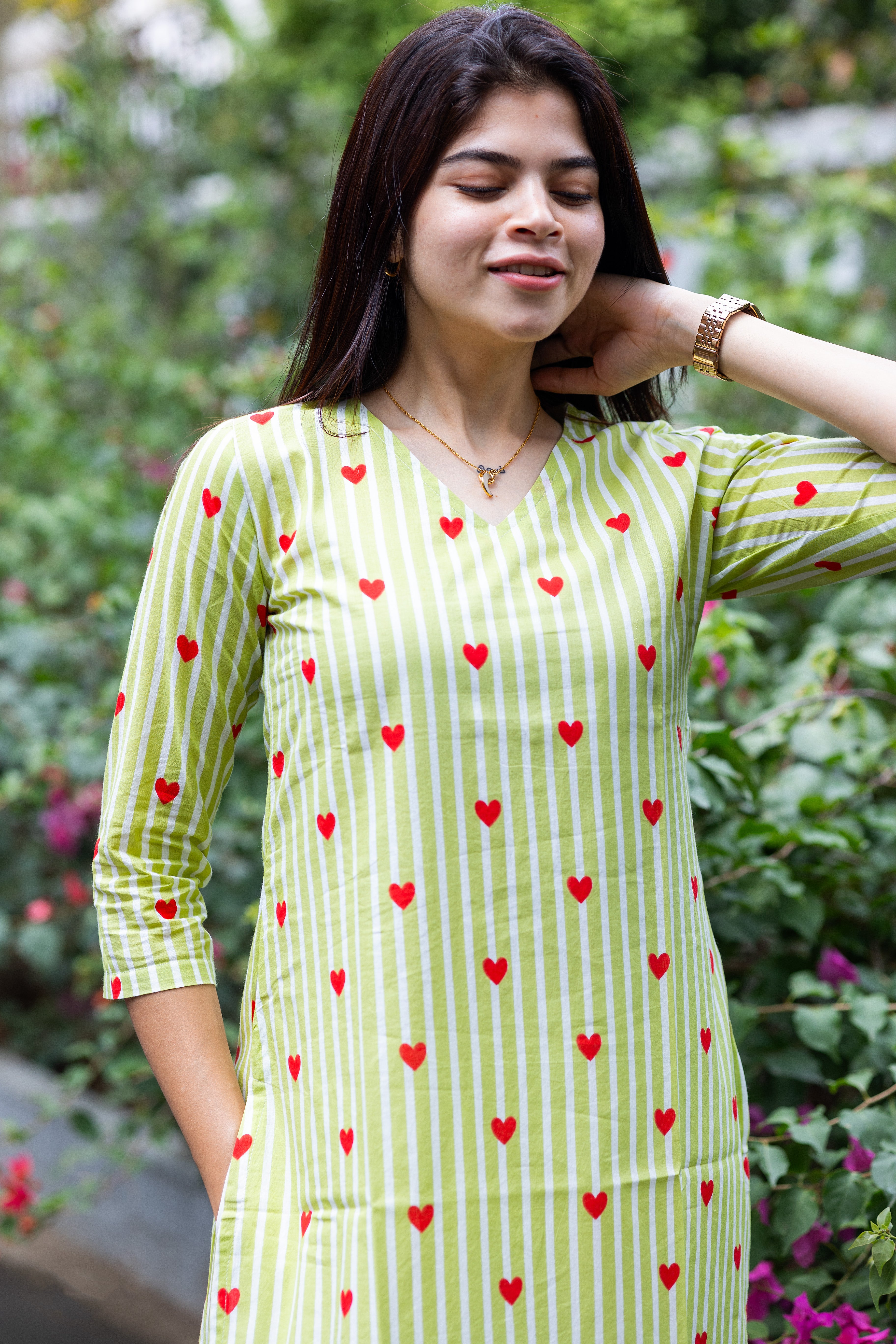 Green heart kurti
