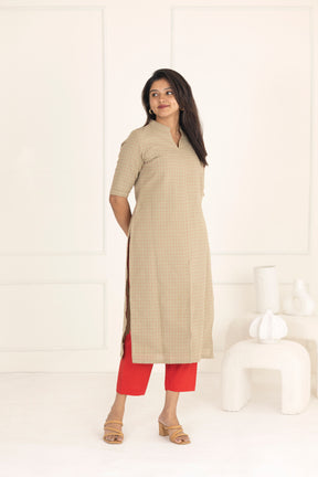 Beige & red suit