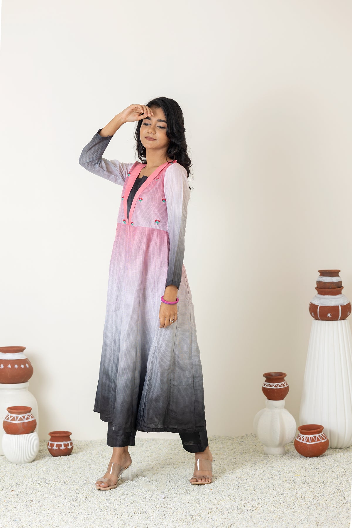 Pink ombré anarkali set