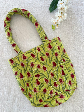 Green floral Hand Blocked Bag