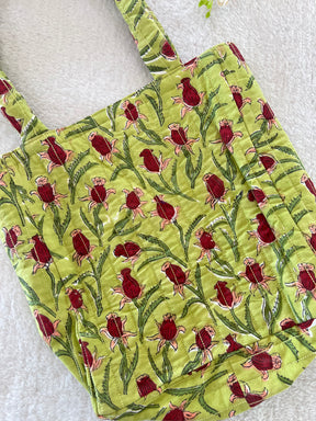Green floral Hand Blocked Bag
